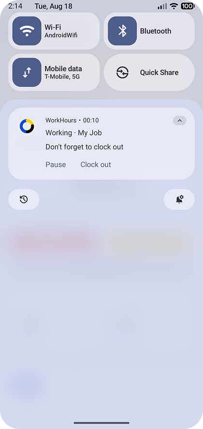 WorkHours Clock-Out Notification Reminders