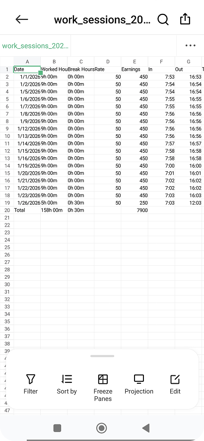 WorkHours Excel Timesheet Export